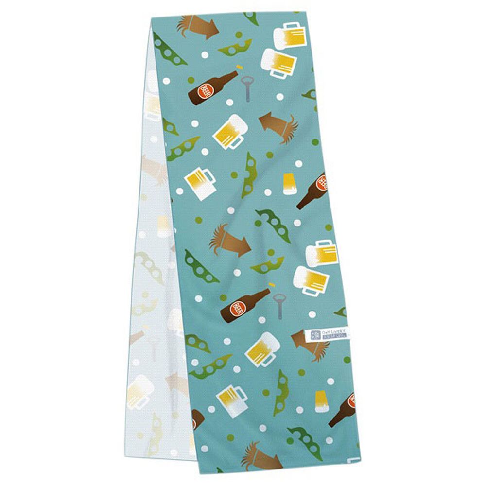 日本 DECOLE - 神奇水涼感巾(附領巾釦/收納袋)-居酒屋-藍綠 (20x90cm)