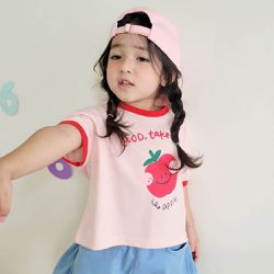 韓國 Peanuts House - 臉紅蘋果短袖上衣-粉