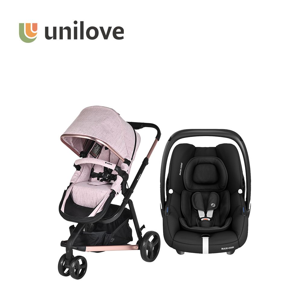 英國 Touring Premium多功能嬰兒推車+MAXI-COSI 荷蘭 CabrioFix-i-Size (Tinca) 新生兒提籃(0-18m)-推車(粉金)+提籃(石墨黑)