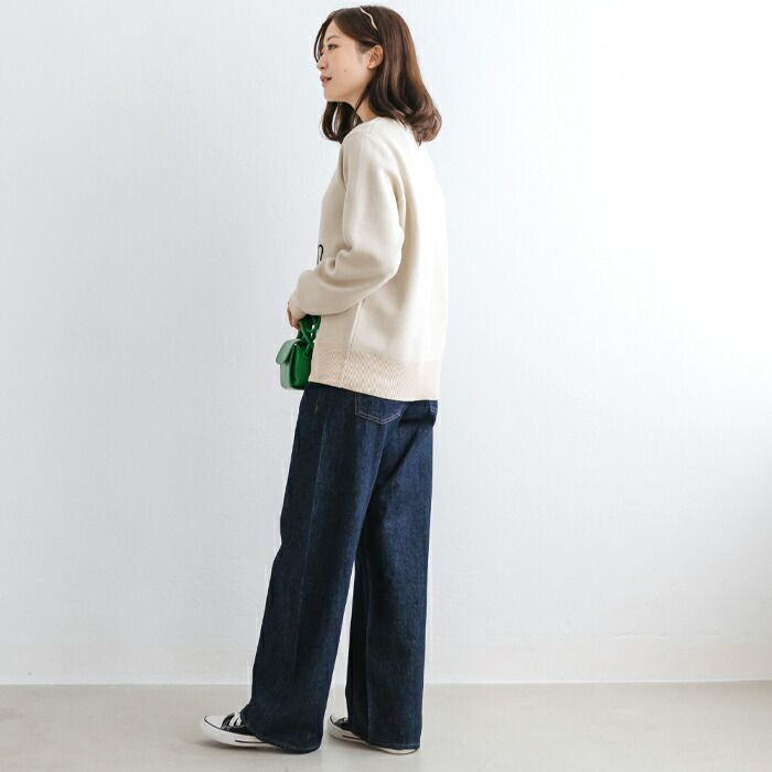 日本 ihuu - 百搭圓領印花針織上衣-深藍