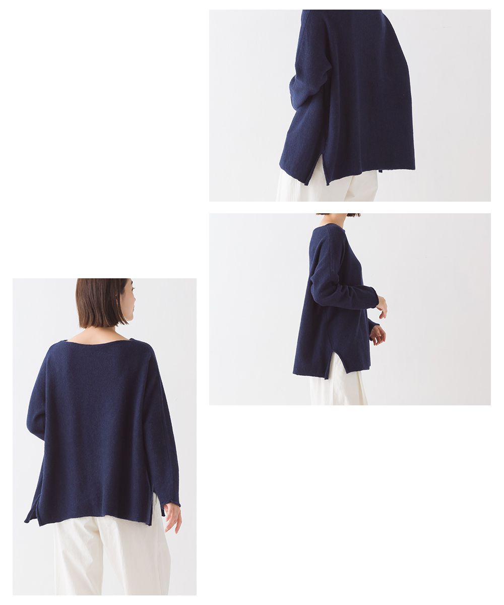 日本 OMNES - 50%羊毛顯瘦船領針織毛衣-海軍藍