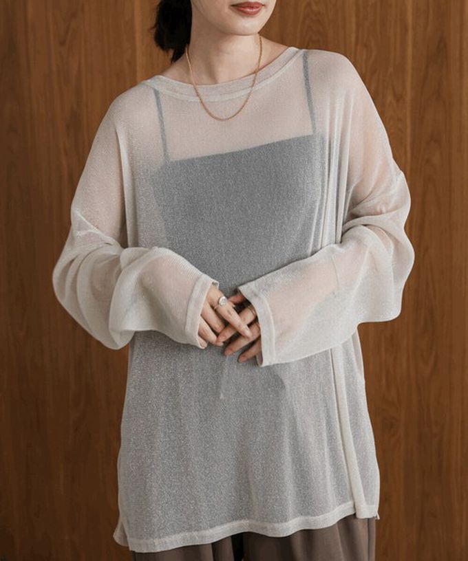 日本 Bab - 光澤閃耀透膚寬版長袖上衣-咖啡