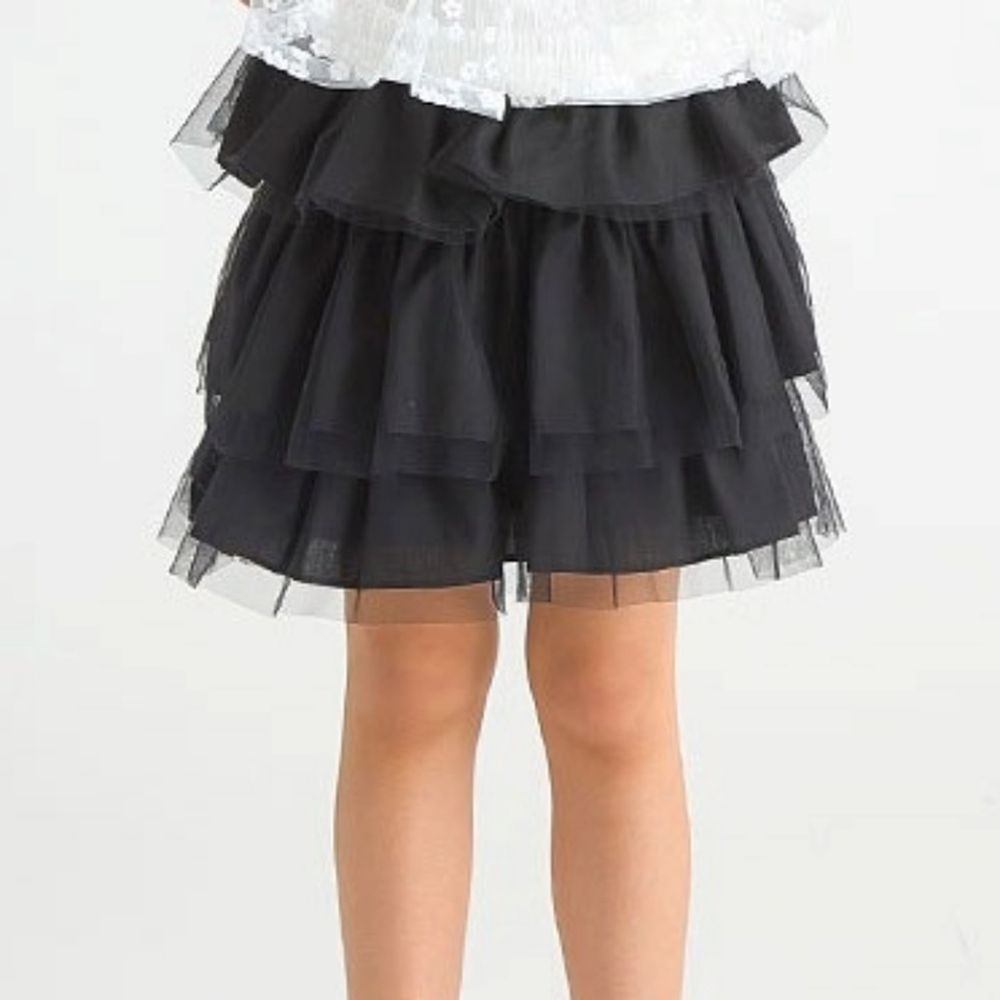 鬆緊腰神秘感蓬蓬層次紗裙-黑