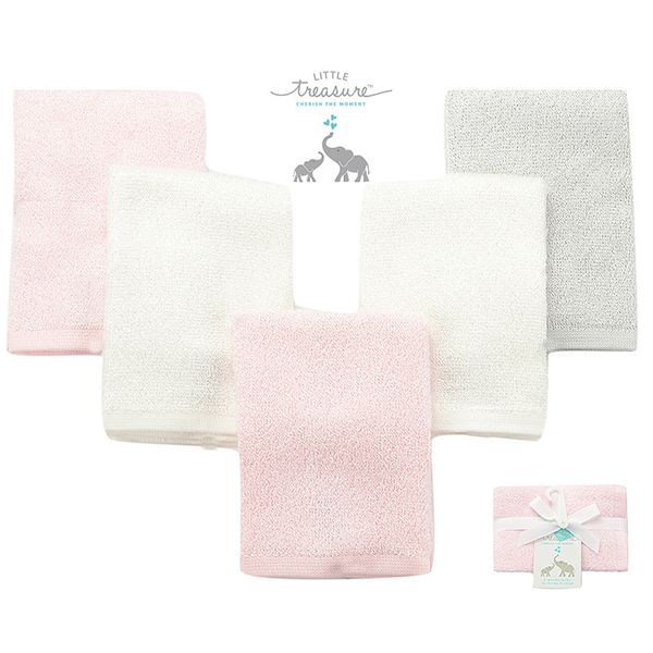 美國 Luvable Friends - 嬰幼兒竹纖維棉紗方巾5入組-粉色組