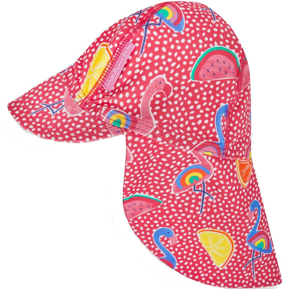 英國 JoJo Maman BeBe - 嬰幼兒/兒童泳裝戲水UPF50+防曬護頸遮陽帽-繽紛紅鶴