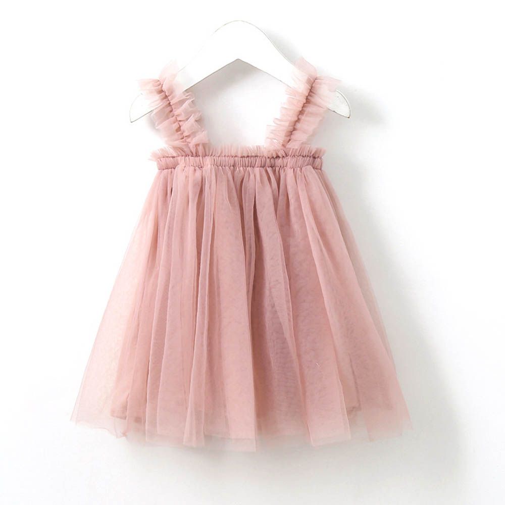 甜美木耳邊澎澎紗裙洋裝-豆沙粉