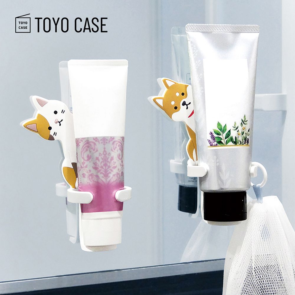 日本TOYO CASE - 動物造型無痕壁掛式洗面乳/牙膏收納架-犬