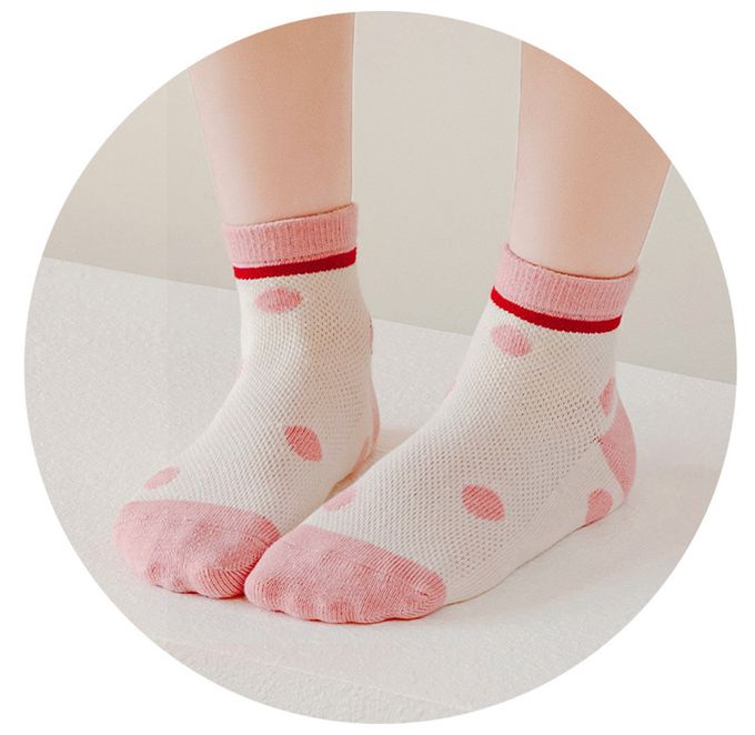 腮紅小兔櫻桃網眼短筒棉襪