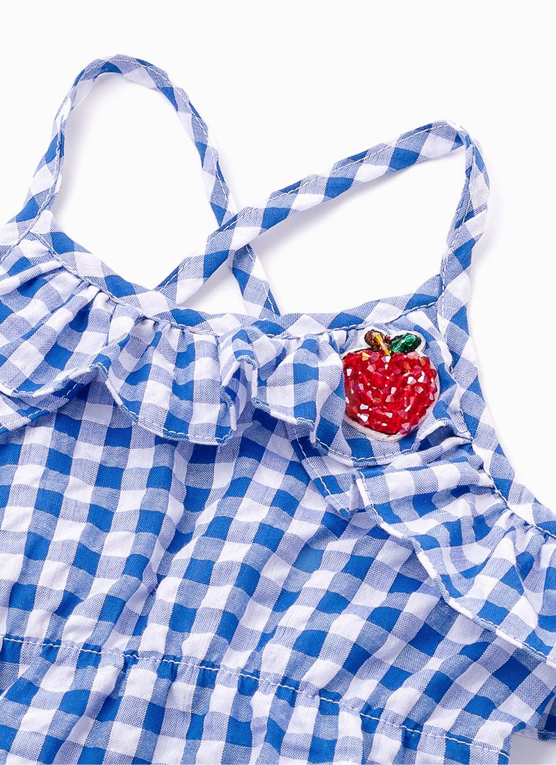 韓國 OZKIZ - 皺褶感格子細肩帶洋裝-藍