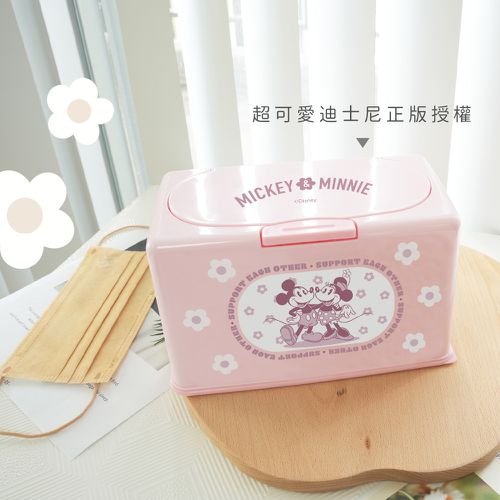 迪士尼 Disney【普普花米奇米妮】50入口罩收納盒 衛生紙盒 濕紙巾盒 塑膠收納 內建彈簧自動向上