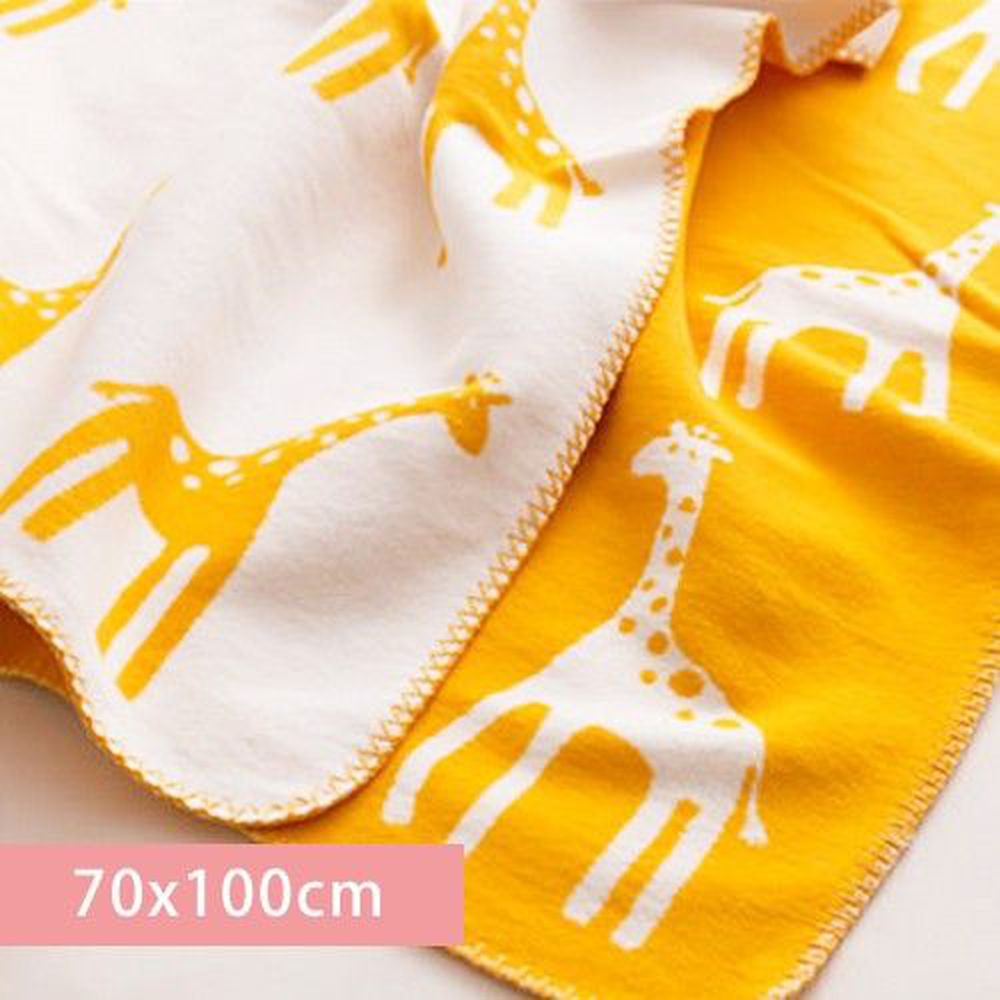日本mofua natural - 純棉動物親膚薄毯-長頸鹿-黃 (70×100cm)