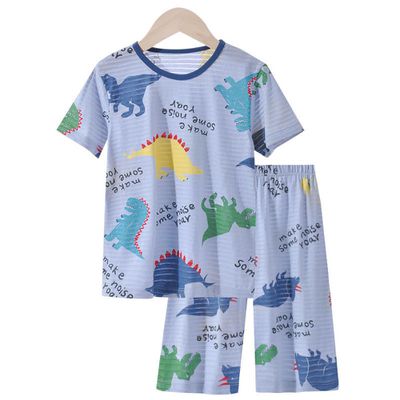MAMDADKIDS - 竹節棉短袖套裝/家居服-恐龍塗鴉-藍色