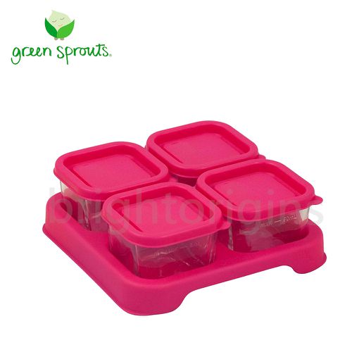 美國 green sprouts 小綠芽 - 副食品玻璃分裝小盒60ml 一組4入-粉色 (14x14x5公分)
