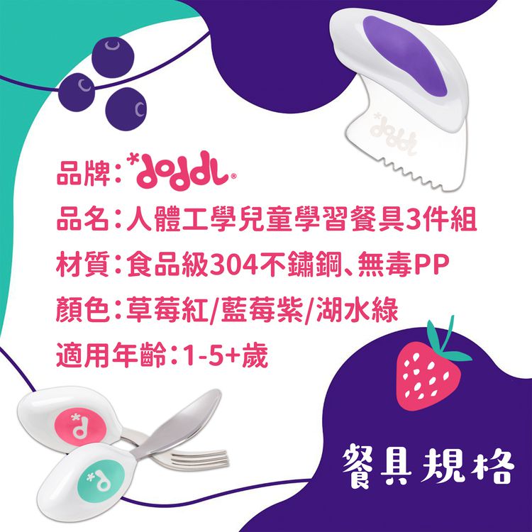 英國 Doddl - 人體工學幼兒學習餐具三件組-湖水綠