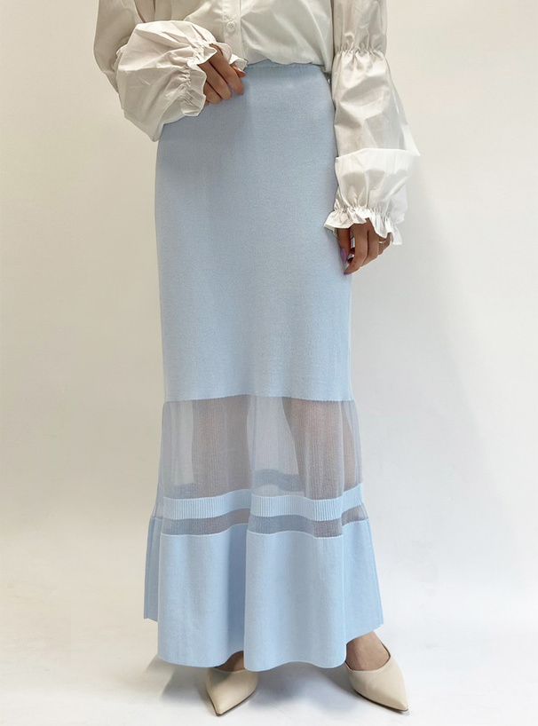 日本 GRL - 夢幻薄紗拼接修身魚尾裙-米杏