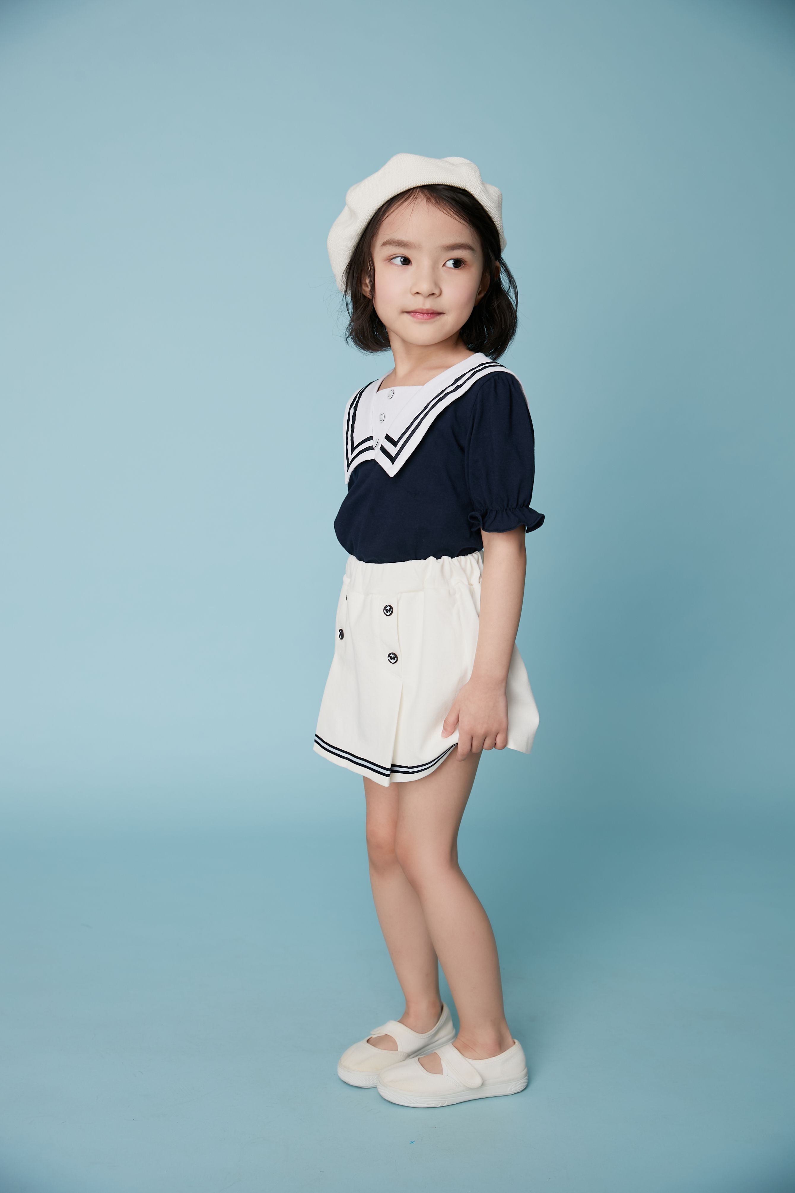 韓國 Coco Bang - 水手花苞袖上衣-深藍