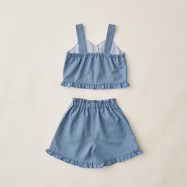 日本 Lycee mine - 甜美又帥氣荷葉短褲套裝-水藍