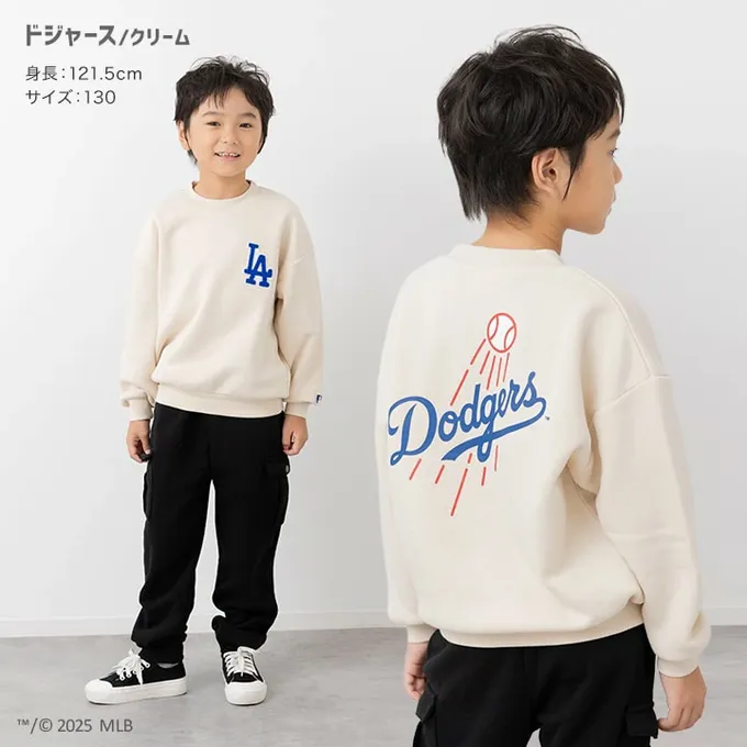 日本 Chil2 - MLB聯名 裏起毛立體刺繡大學長袖上衣-洛杉磯道奇-米杏