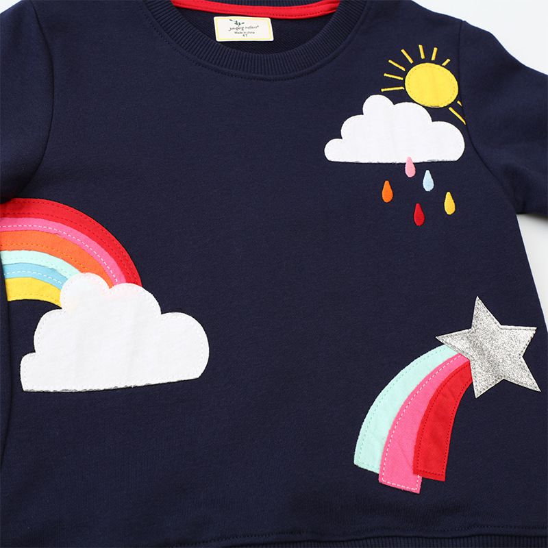 Jumping meters - 棉質圓領長袖上衣/大學T-彩虹雨-深藍色