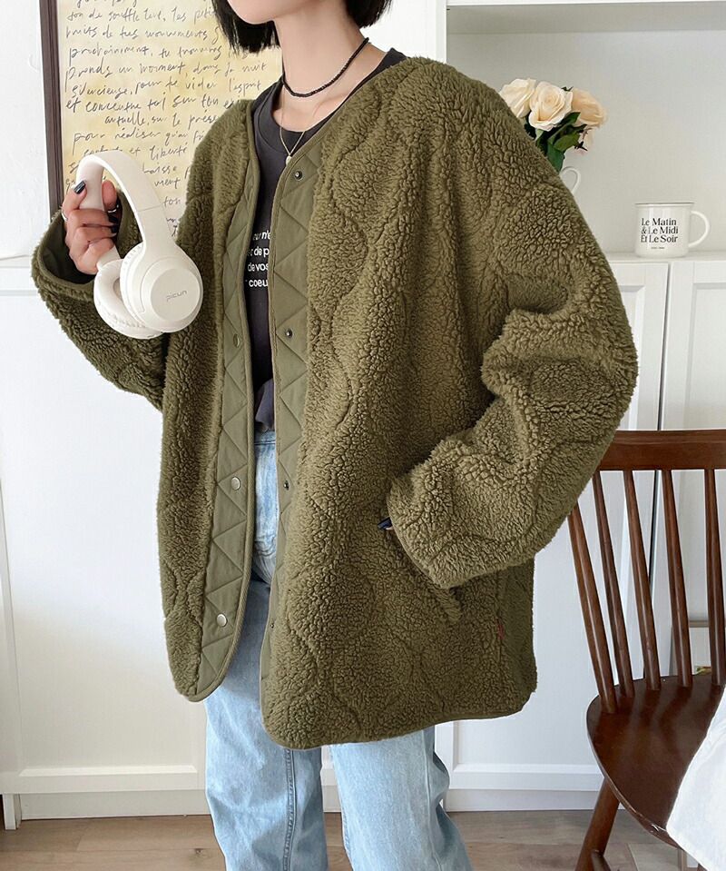 日本 Classical Elf - 寬版絎縫短絨毛呢外套-黑