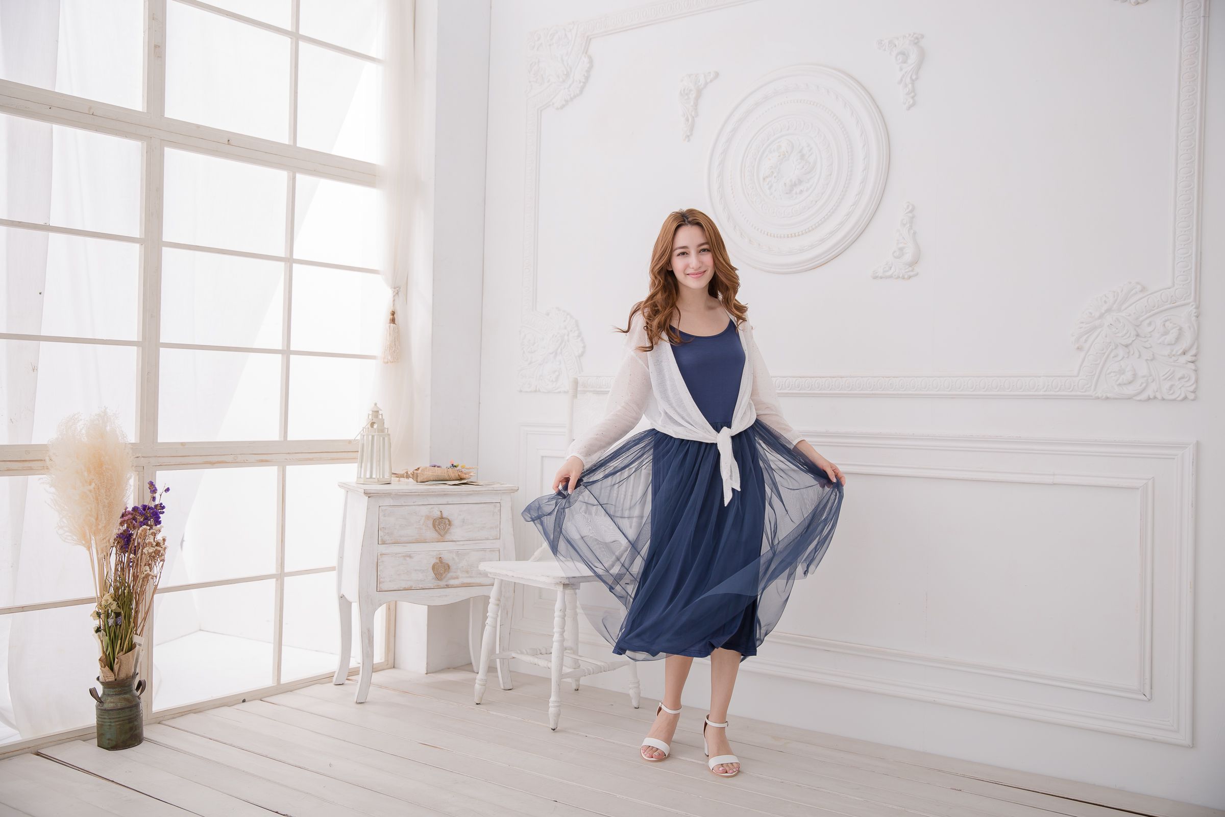 Peachy - 獨家訂製綿柔連身紗裙-細肩帶連身款-午夜藍 (F)