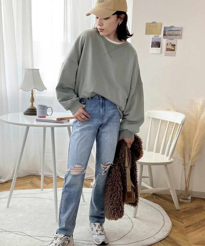 日本 Classical Elf - Java 棉混裏毛圓領素色大學T-深灰藍