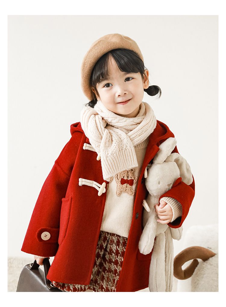 TONGMO - 加厚復古牛角釦連帽外套-駝色