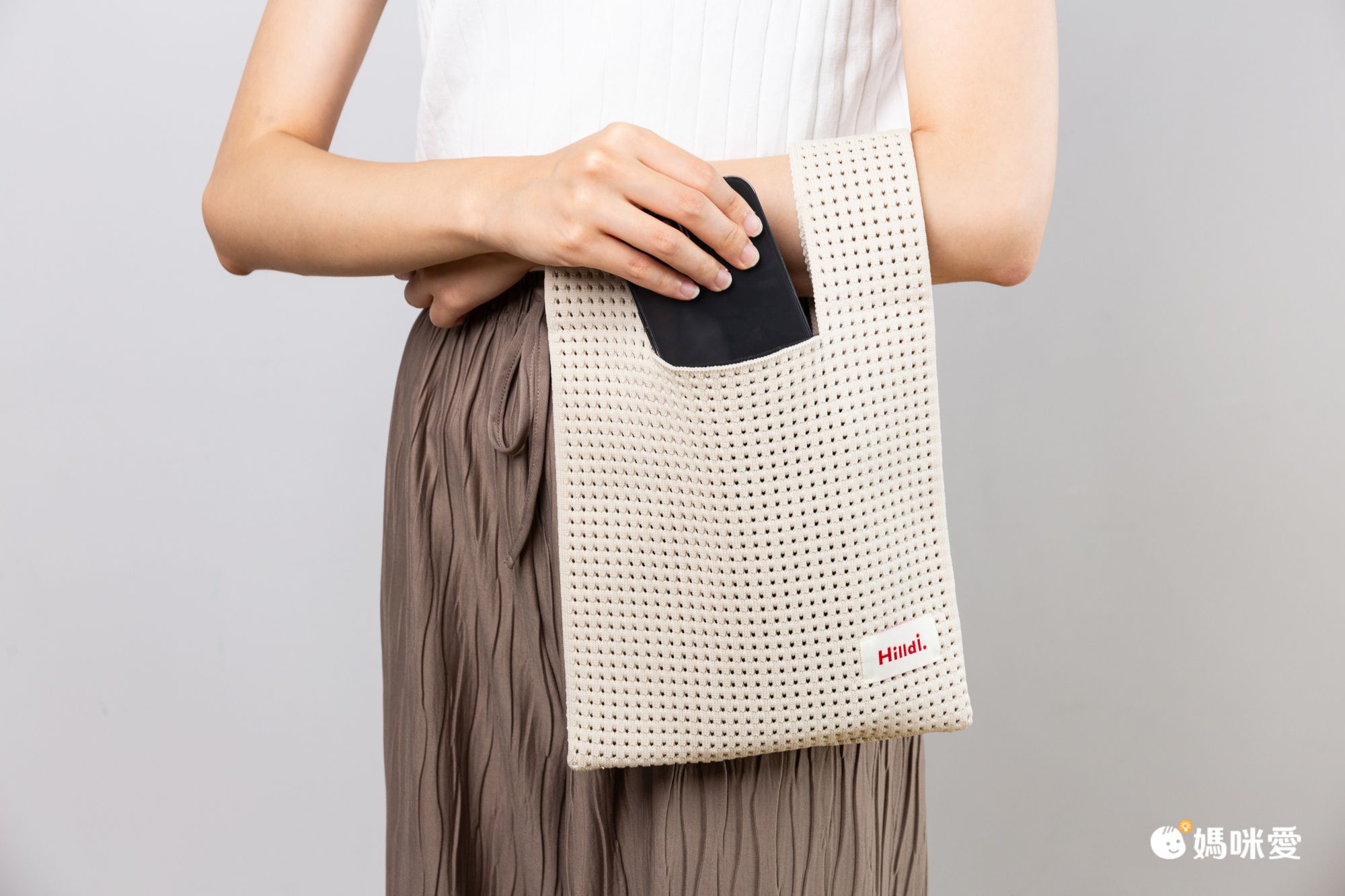 簍空休閒針織手拿包/手提包-草綠色 (20x35cm)