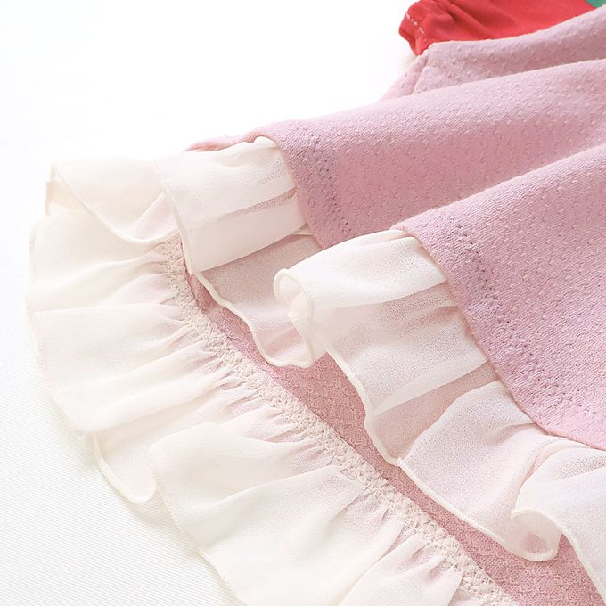 日本 ZOOLAND - 甜蜜草莓造型澎澎短袖上衣-粉紅