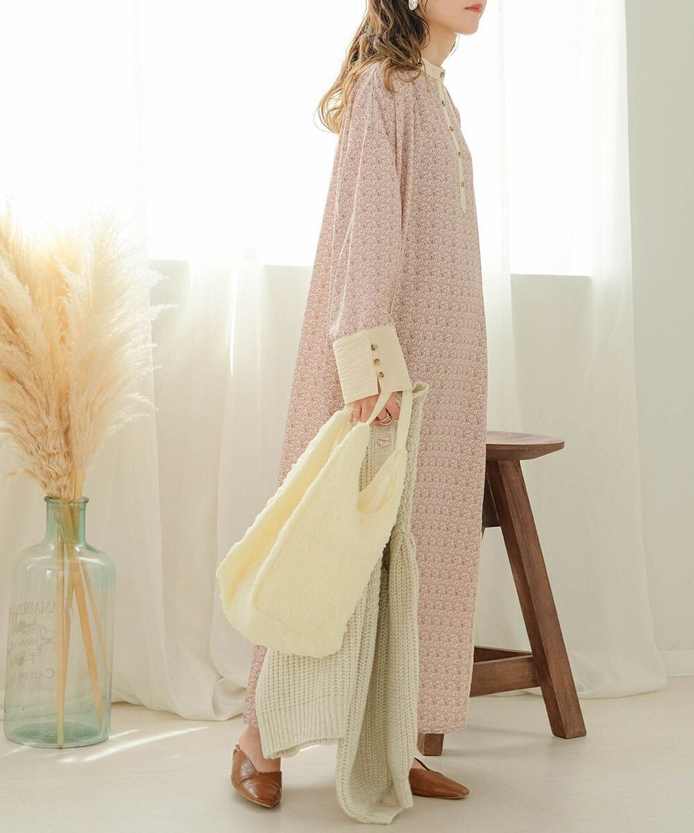 日本 Bab - 歐風碎花圓領雪紡洋裝-春日粉