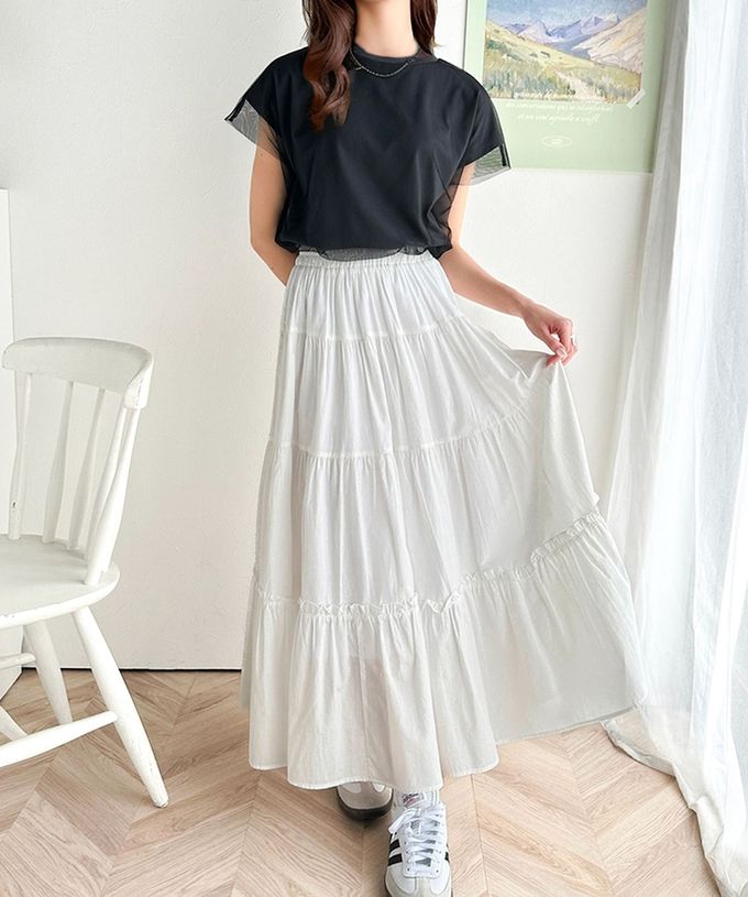 日本 Classical Elf - Java 薄紗分層法式袖上衣-背標籤印花-白