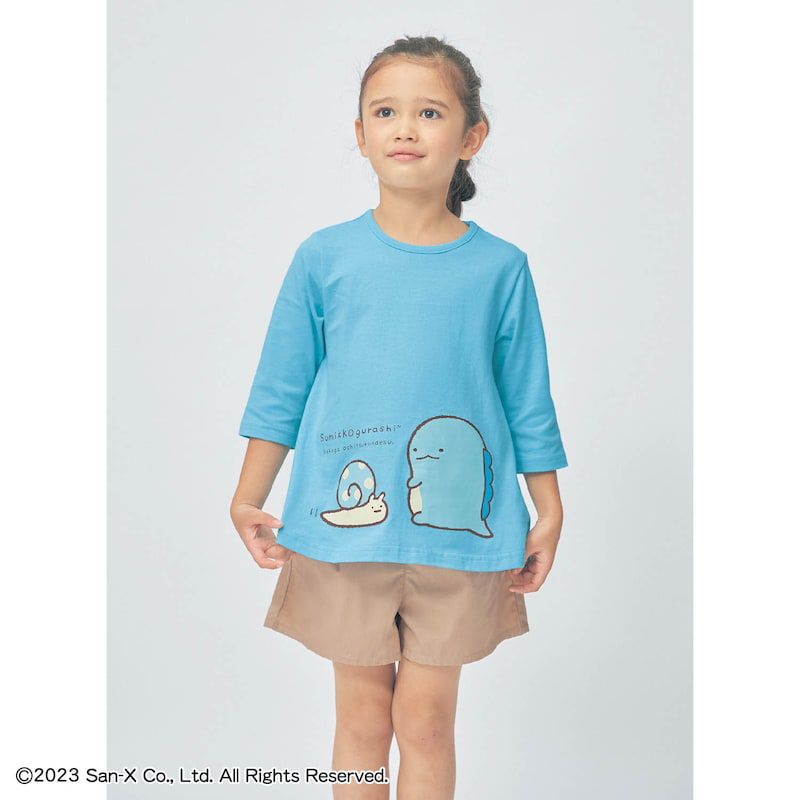 日本千趣會 - 角落生物純棉七分袖上衣-企鵝-綠