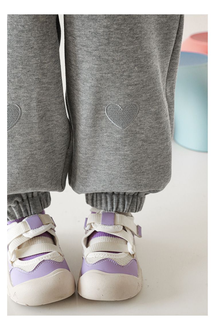 腰鬆緊百搭休閒束口長褲-愛心-粉色