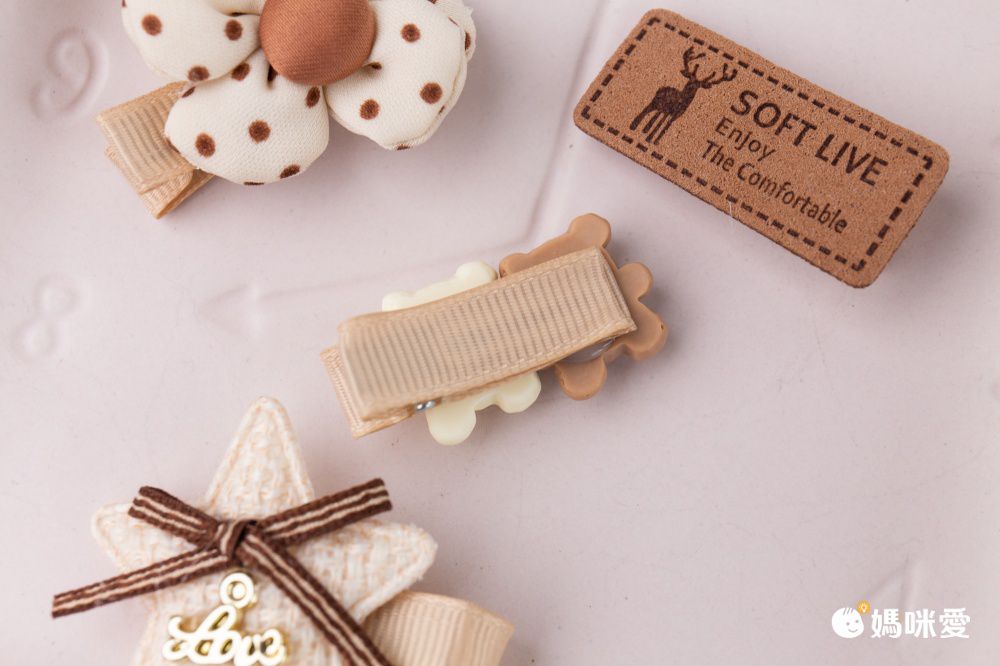 可愛全包布兒童髮夾5入組-花花+蝴蝶結-粉色