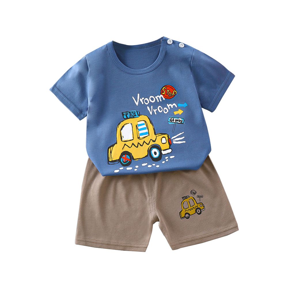 短袖上衣+短褲童裝組 寶寶夏季短袖套裝-出租車