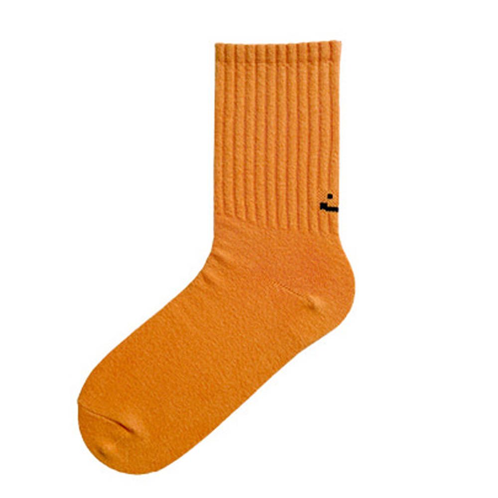 韓製彈力好穿中筒襪-笑臉-橘 (Free[230~270mm])-1雙