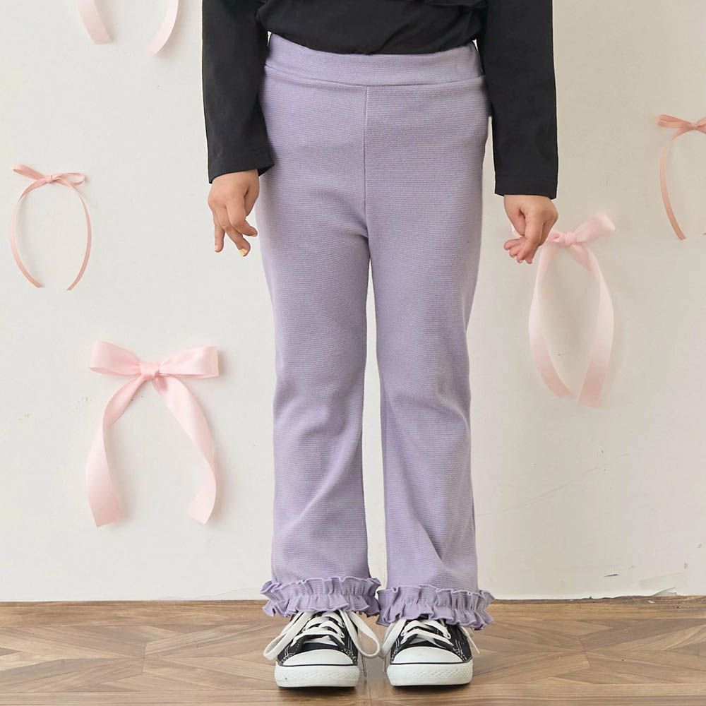 彈力荷葉邊微喇叭長褲-羅蘭紫