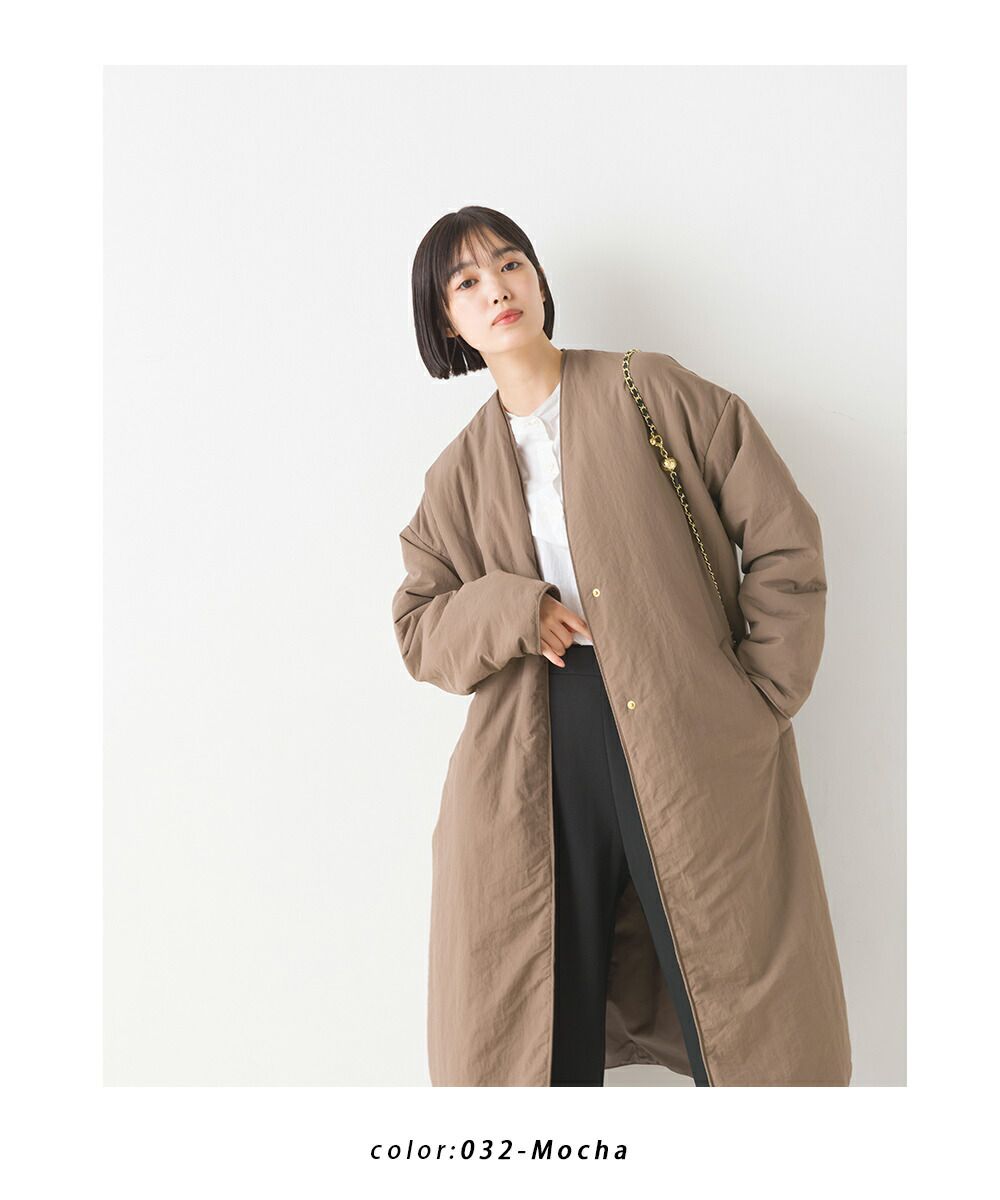 日本 OMNES - [撥水加工] 輕量鋪棉長版外套-軍綠