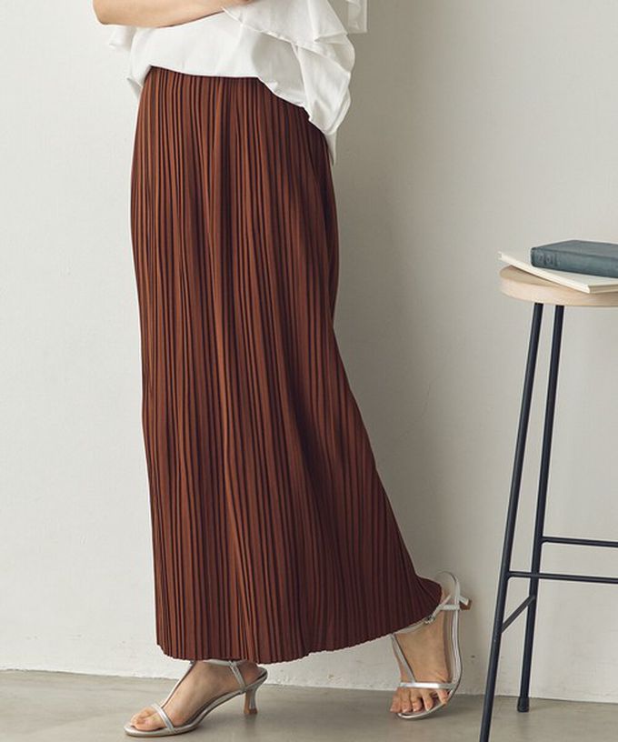 日本 Sans Souci 34+ - 細摺搖曳優雅長裙(全腰鬆緊)-炭灰 (M)