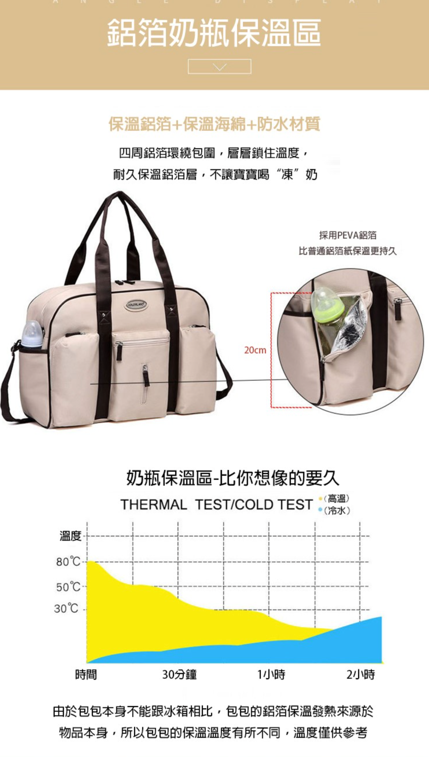Colorland - 超大容量素面包 旅行包 男生可背-米白色 (45*20*30cm)