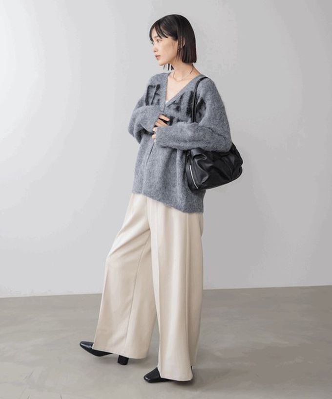 日本 Bab - 英文字印花顯瘦V領針織開襟衫-灰