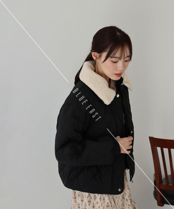 日本 BLUE EAST - 俐落翻領絎縫束腰短版外套-(毛絨領可拆)-象牙白