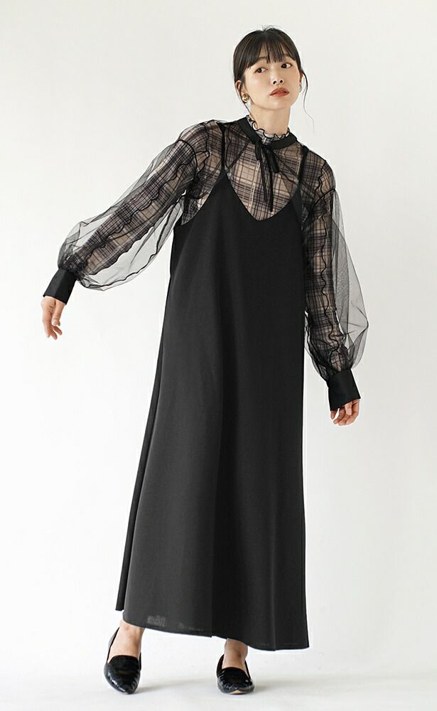 日本 zootie - 優雅透明薄紗綁帶長袖上衣-黑