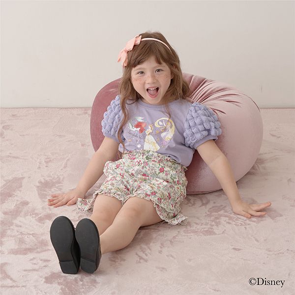 日本 Lycee mine - 迪士尼聯名 澎澎袖印花短袖上衣-人氣公主們-優雅藍