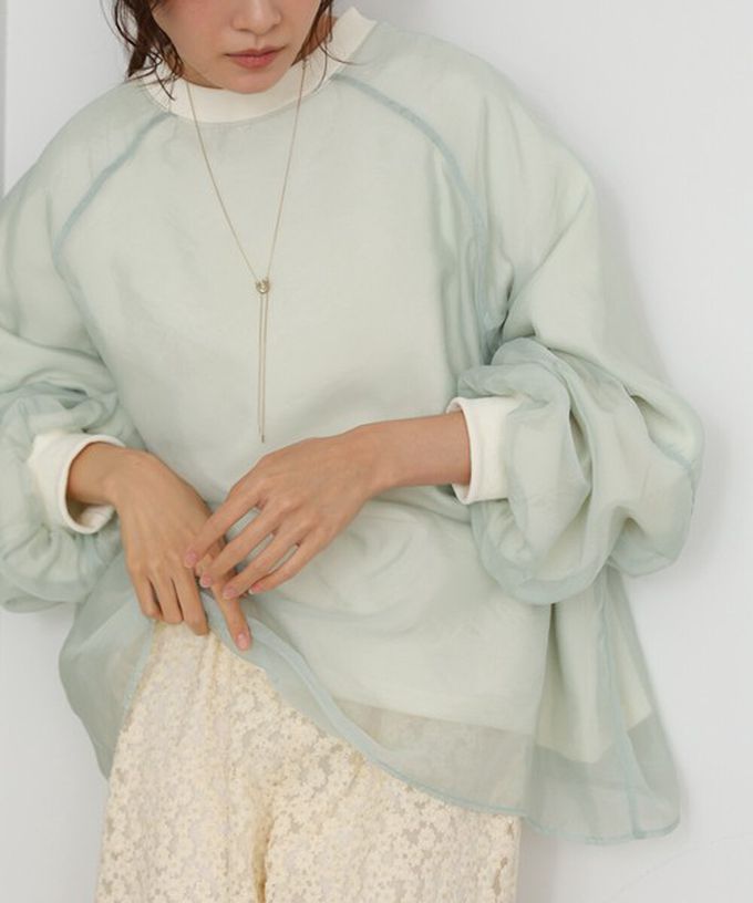 日本 Bab - 熱銷經典 薄紗層次裏毛長袖上衣-象牙白