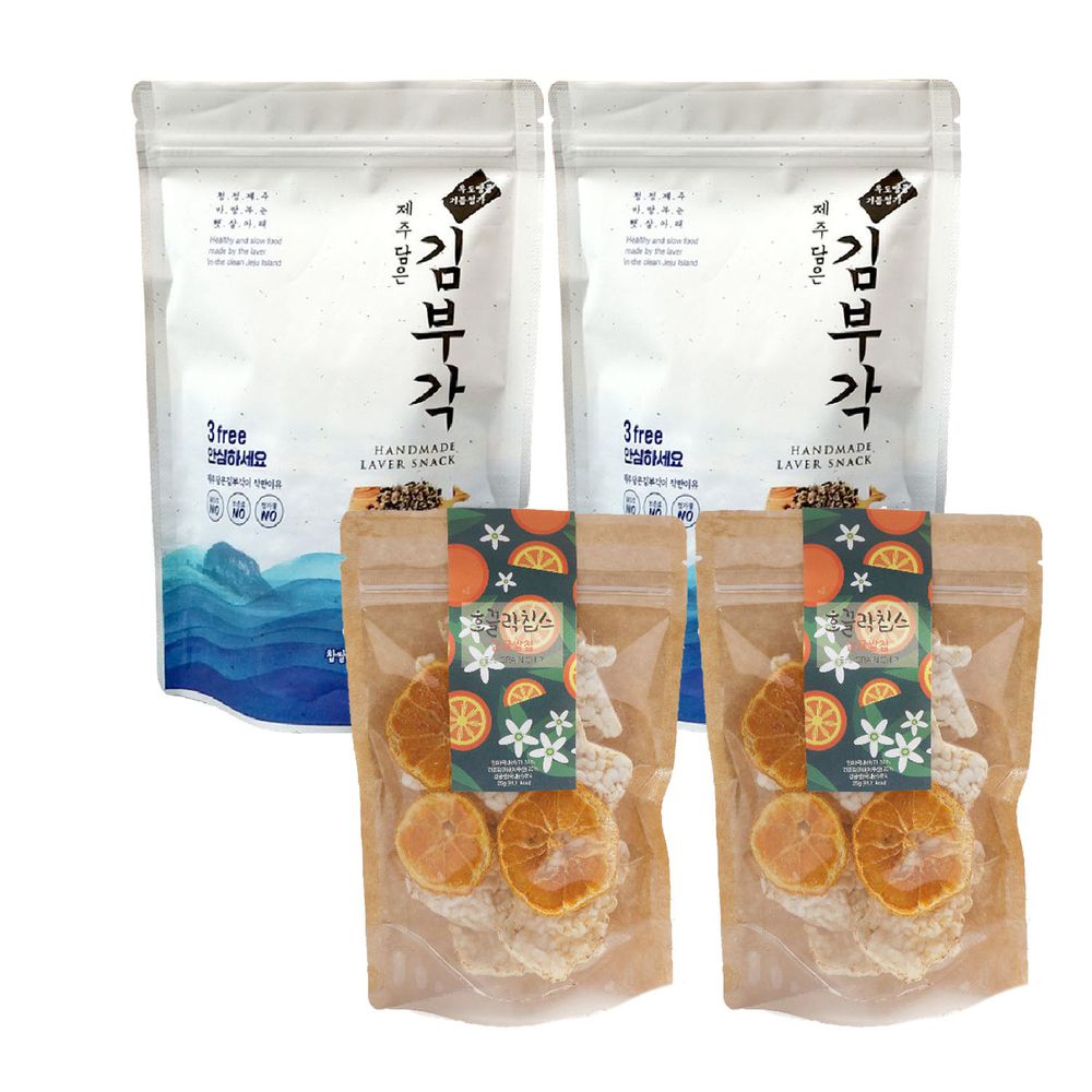 濟州純淨柑橘米餅脆片2入組+純手工海苔捲2入組-(有效期限 05/28/2021)
