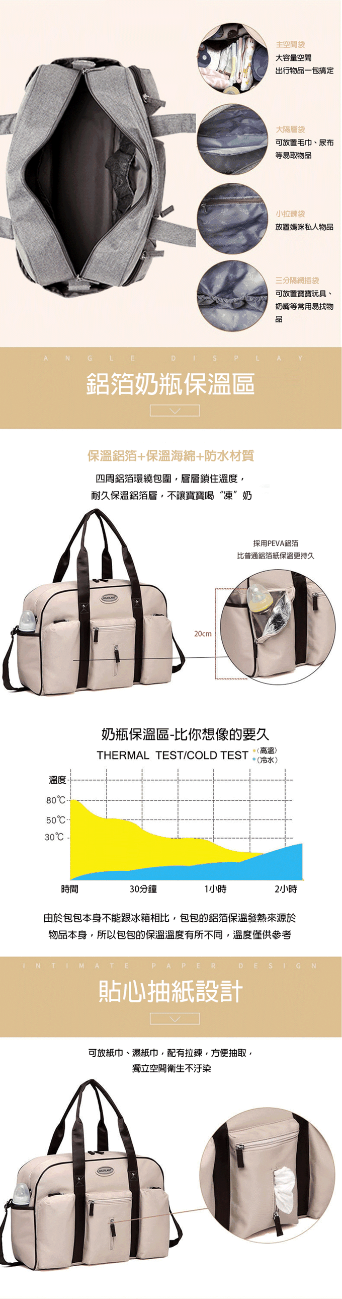 Colorland - 超大容量素面包 旅行包 男生可背-灰色 (45*20*30cm)