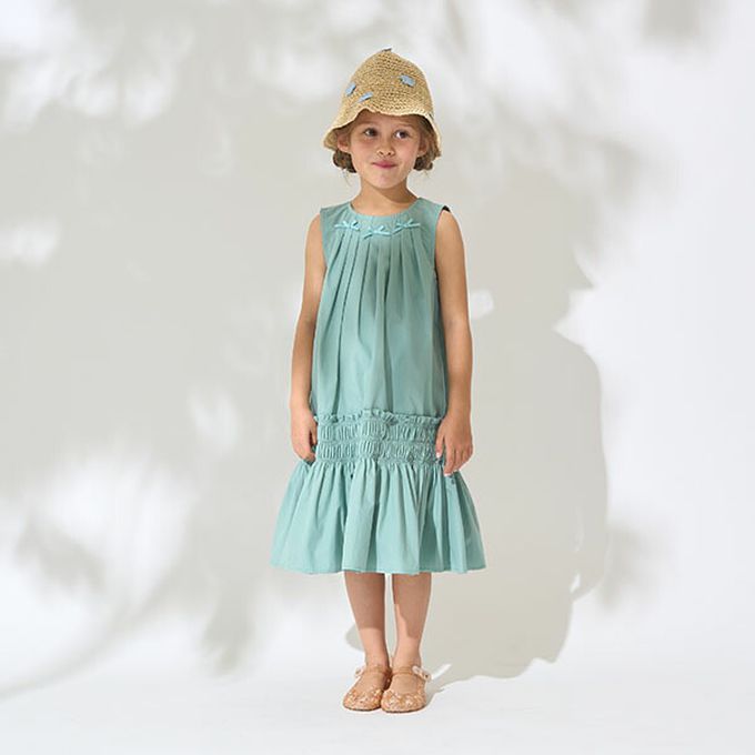 日本 Lycee mine - 甜美蝴蝶結分層無袖洋裝-咖啡