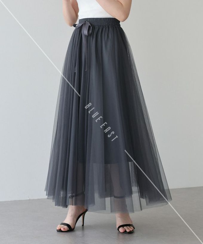 日本 BLUE EAST - 浪漫豐盈蝴蝶結綁帶薄紗裙-素色-黑