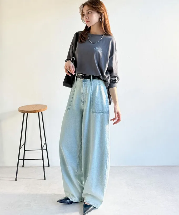 日本 Classical Elf - 圓弧修身廓形大口袋純棉丹寧褲-黑